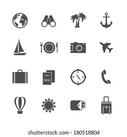 Holidays vacation pictograms collection of yacht plane sun and balloon isolated vector illustration