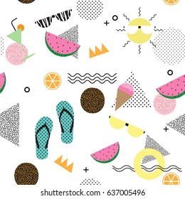 Holidays, vacations and summer.Geometric shape in seamless memphis pattern style.Can use for sale banner.Vector illustration.