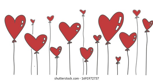 holidays, valentines day and party decoration concept -  red  heart shaped balloons on white background.  Decor element for your design and other. 