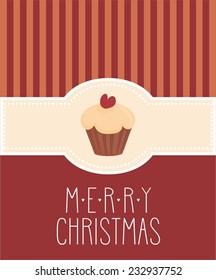 Holidays vector card with sweet cupcake and hand drawn Merry Christmas wishes