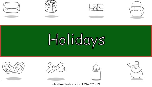 Holidays vector icon set. Thin simple collection illustration black