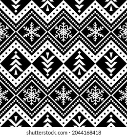 Holidays vector pattern in black and white, Christmas seamless pattern, winter pattern with snowflakes 