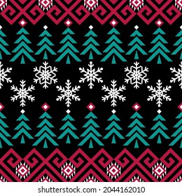 Holidays vector pattern, Christmas seamless pattern, winter pattern with snowflakes and pine tree