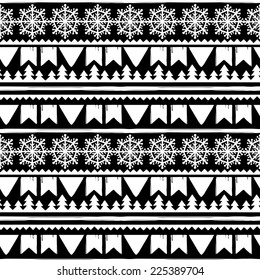 Holidays vintage Christmas seamless boarders design. Abstract silhouette new year ornament. Repeating pattern background. Winter texture