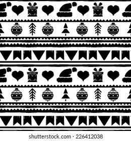 Holidays vintage Christmas seamless boarders design. Abstract silhouette new year ornament. Repeating pattern background. Winter texture