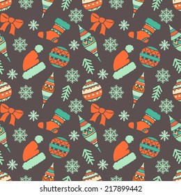 Holidays vintage Christmas seamless pattern design. Abstract silhouette new year ornament. Repeating print background. Winter texture