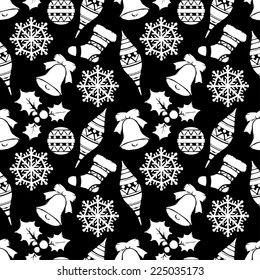 Holidays vintage Christmas seamless pattern design. Abstract silhouette new year ornament. Repeating print background. Winter texture