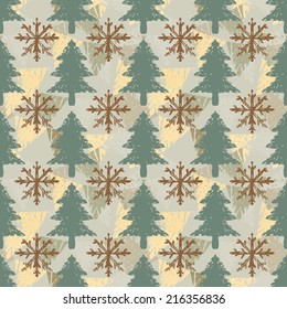 Holidays winter seamless pattern with Christmas tree and snowflakes . Abstract geometric ornament. Repeating print background texture. Fabric design. Wallpaper - vector 