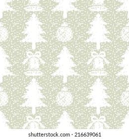 Holidays winter seamless pattern with Christmas tree, bells and balls. Abstract print ornament. Repeating background texture. Fabric design. Wallpaper - vector