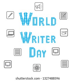 Holidays, World Writer Day.  Letters and badges. Lifestyle and leisure. Family celebration. Corporate party.