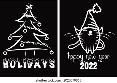 holidays,merry chistmas and happy new year black and white t shirt design.