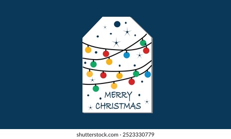 a holiday-themed tag adorned with colorful Christmas lights and the message 'Merry Christmas'. Snowflakes and stars add a seasonal, festive touch.