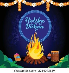 Holika Dahan celebration poster ti indian winter holiday design, vector illustration