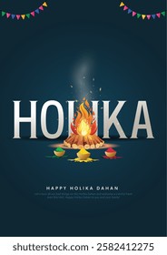 Holika Dahan Post and Greeting Card. Happy Holika Dahan Indian Festival Celebration Background. Creative Vector Illustration Design.