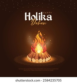 Holika Dahan Post and Greeting Card. Happy Holika Dahan Indian Festival Celebration Background. Creative Vector Illustration Design.