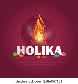 Holika Dahan Post and Greeting Card. Happy Holika Dahan Indian Festival Celebration Background. Creative Vector Illustration Design.