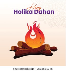 Holika Dahan Post and Greeting Card. Happy Holika Dahan Indian Festival Celebration Background. Creative Vector Illustration Design.