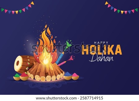 Holika Dahan Post and Greeting Card. Happy Holika Dahan Indian Festival Celebration Background. Creative Vector Illustration Design.