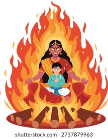 Holika Dahan Prahlad Sitting in Fire Dhuleti Festival