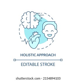 Holistic Approach Turquoise Concept Icon. Complex Treatment. Mental Health Trend Abstract Idea Thin Line Illustration. Isolated Outline Drawing. Editable Stroke. Arial, Myriad Pro-Bold Fonts Used