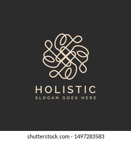 Holistic medical and health wellness logo design with line pattern in black white color