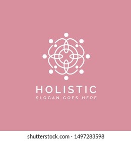 Holistic Medical And Health Wellness Logo Design With Human Line Pattern In White Pink Color Tone