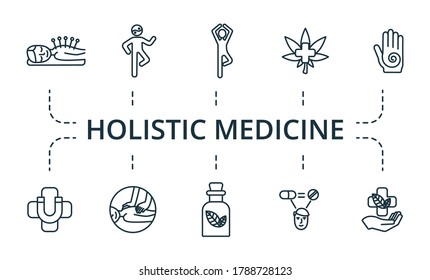 Holistic Medicine Icon Set. Collection Contain Alternative, Medicine, Reiki, Pulse, Acupuncture, Chiropractic, Tai, Chi And Over Icons. Holistic Medicine Elements Set