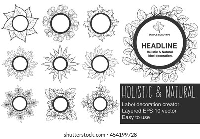 Holistic and nature label decoration. layered and easy to use vector. Forest and holistic floral details.