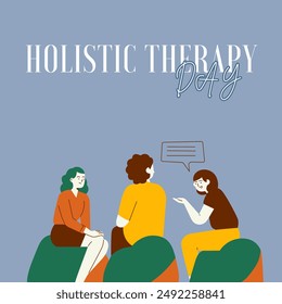 Holistic Therapy Day text design with blue background. July 26. Eps 10.