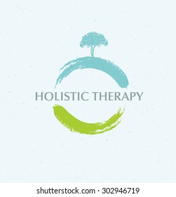 Holistic Therapy Zen Tree Creative Vector Concept On Organic Background