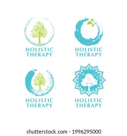 Holistic Therapy Zen Tree Sign Set. Natural Eco Friendly Medicine Vector Concept. Spa Illustration Banner 