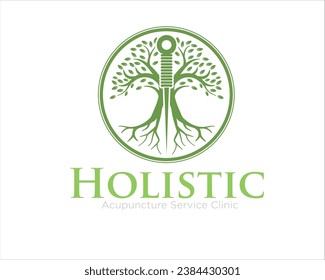 diseños holísticos del logotipo de árbol con el logotipo de la acupuntura de aguja