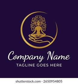 Holistic Wellness and Harmony A Serene Yoga Logo Design Embodying Balance and Spiritual Growth with Elegant Golden Accents