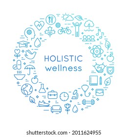 Holistic Wellness Line Round Illustration. Health, Lifestyle and Healthcare Approach Concept. Vector Design