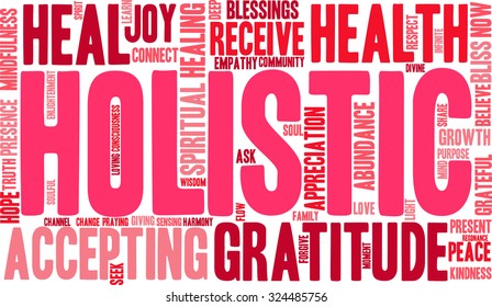 Holistic word cloud on a white background. 