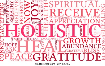 Holistic word cloud on a white background. 