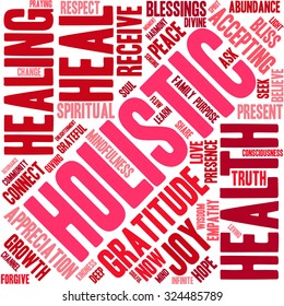 Holistic word cloud on a white background. 