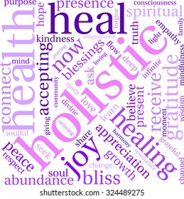 Holistic word cloud on a white background. 