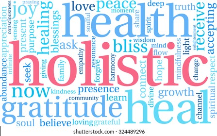 Holistic word cloud on a white background. 
