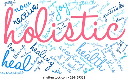 Holistic word cloud on a white background. 