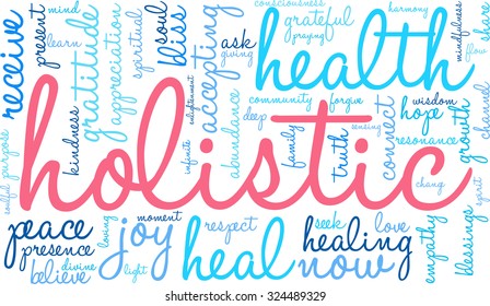 Holistic word cloud on a white background. 