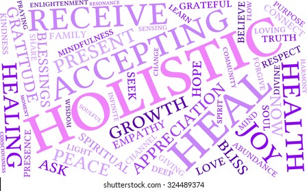 Holistic word cloud on a white background. 