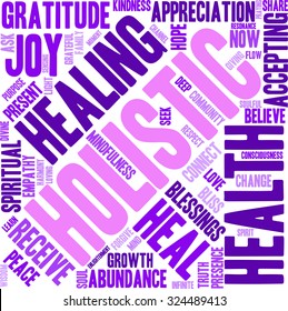 Holistic word cloud on a white background. 