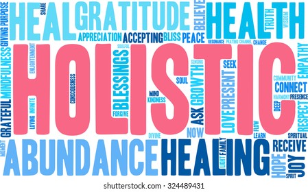 Holistic word cloud on a white background. 