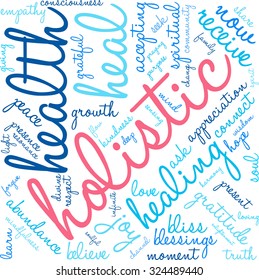 Holistic word cloud on a white background. 