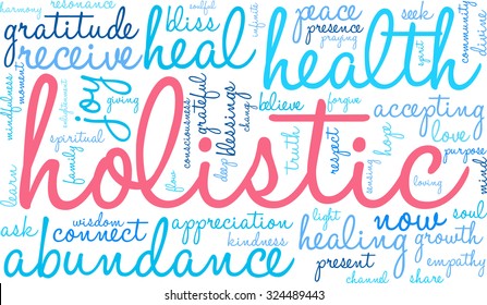 Holistic word cloud on a white background. 