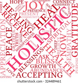 Holistic word cloud on a white background. 