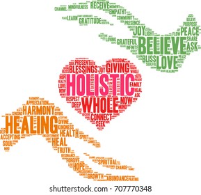 Holistic word cloud on a white background. 