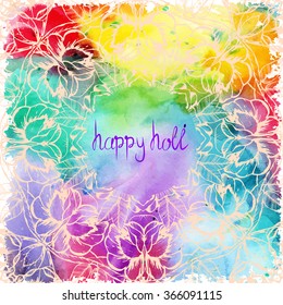 Holi,watercolor,Traditional indian holiday,different colored spots, Holi festival background,beautiful card,handmade,camellia,Mandala,vector