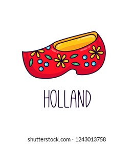 Holland clog clomps netherland traditional wooden shoe doodle cartoon vector icon